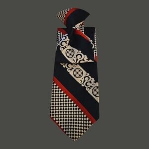 Vtg WEMBLEY MCM Red White and Blue Check Striped Wide Clip-on Tie